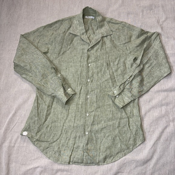 Loro Piana 100% Linen Andre Shirt sz XL Green Landscape Italian Luxury Menswear - Picture 2 of 11